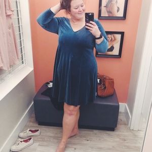 Faux Velvet Long Sleeved Dress